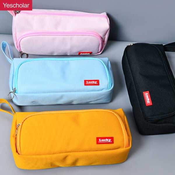 Factory Canvas big capacity two zipper pencil pouch for school YE7089