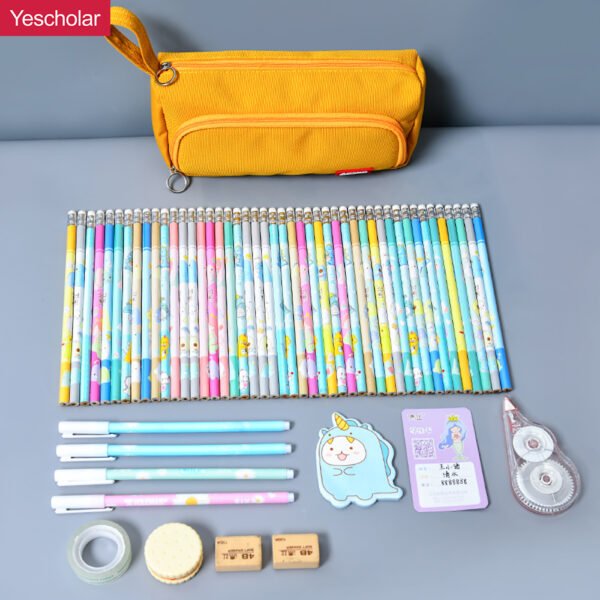 Factory Canvas big capacity two zipper pencil pouch for school YE7089