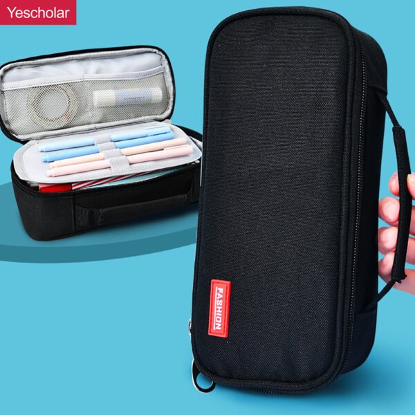 DM_20251020115353_001 Canvas portable big capacity three-layer solid color simple pencil case with handle YE7064