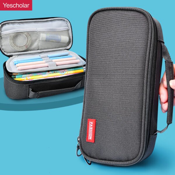 DM_20251020115354_001 Canvas portable big capacity three-layer solid color simple pencil case with handle YE7064