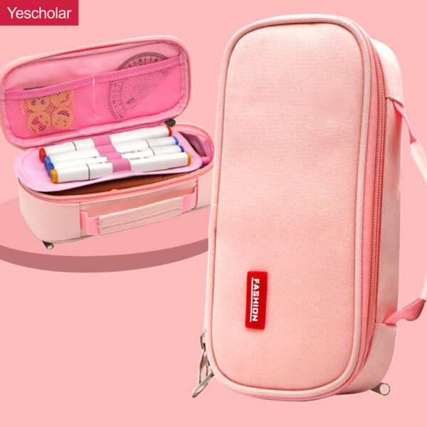 DM_20251020115356_001 Canvas portable big capacity three-layer solid color simple pencil case with handle YE7064