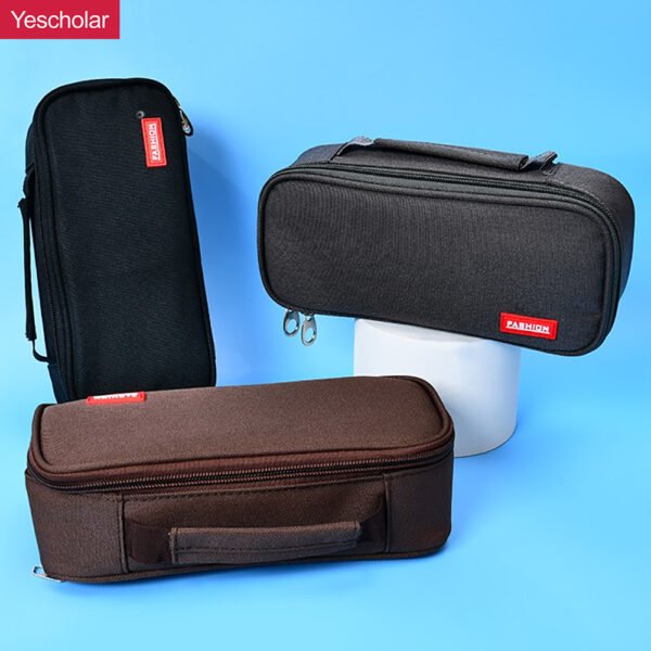 DM_20251020115357_001 Canvas portable big capacity three-layer solid color simple pencil case with handle YE7064