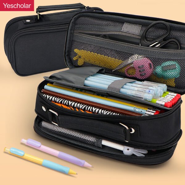 Canvas small batch custom printed logo portable high capacity plain black pencil case YE7157