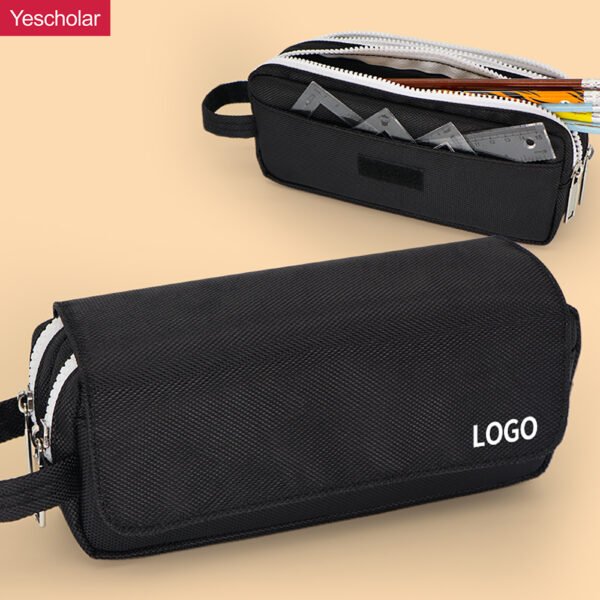 Canvas small batch custom printed logo portable high capacity plain black pencil case YE7157