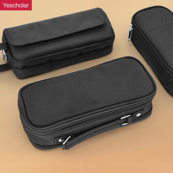 Canvas small batch custom printed logo portable high capacity plain black pencil case YE7157