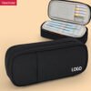 Canvas small batch custom printed logo portable high capacity plain black pencil case YE7157