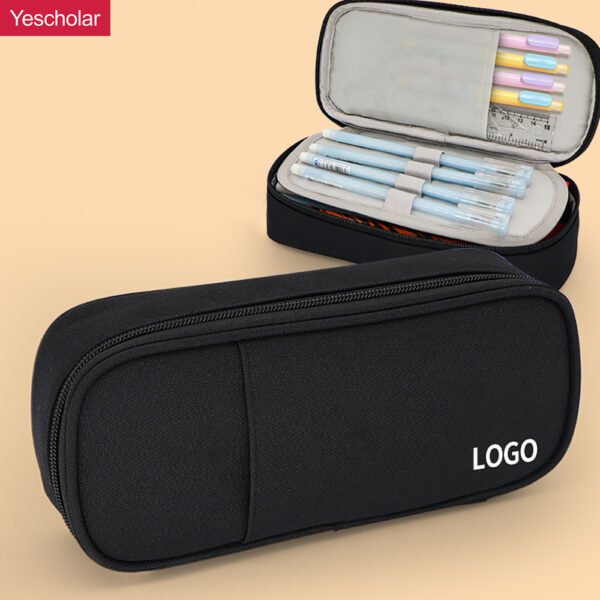 Canvas small batch custom printed logo portable high capacity plain black pencil case YE7157