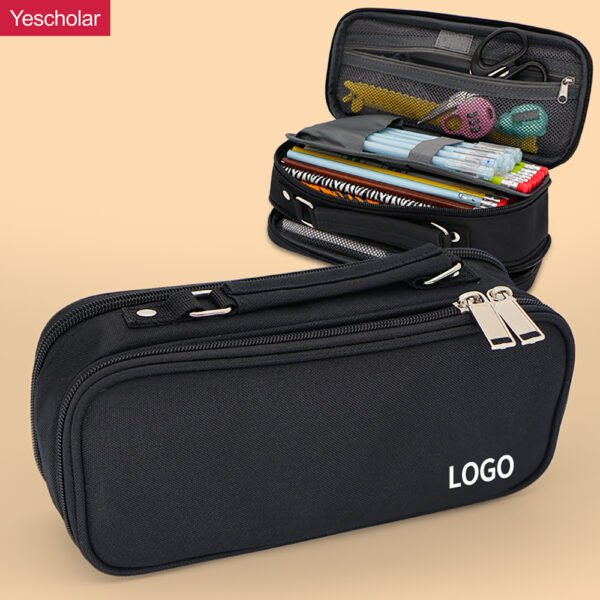 Canvas small batch custom printed logo portable high capacity plain black pencil case YE7157