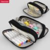 Canvas simple Three Zip tier Large Capacity Double Window Pencil Case YE7090
