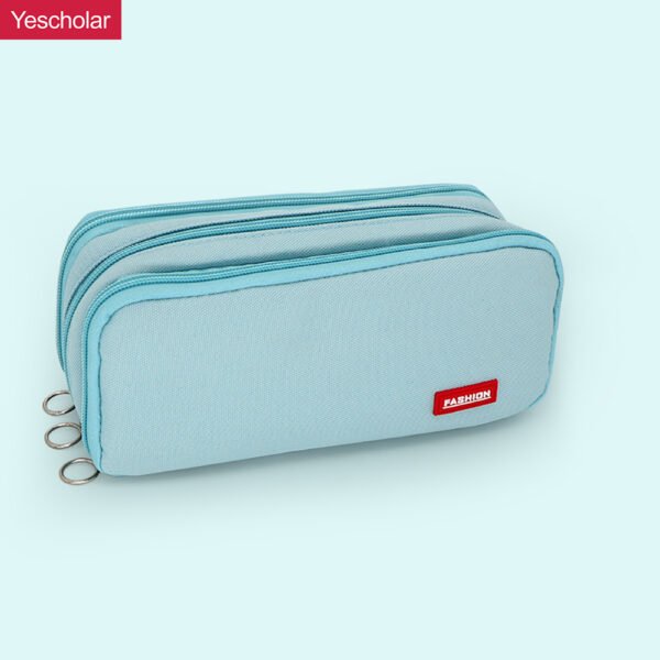 Canvas simple Three Zip tier Large Capacity Double Window Pencil Case YE7090