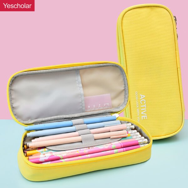 Canvas solid colored simple double layer large capacity waterproof pencil case YE7008