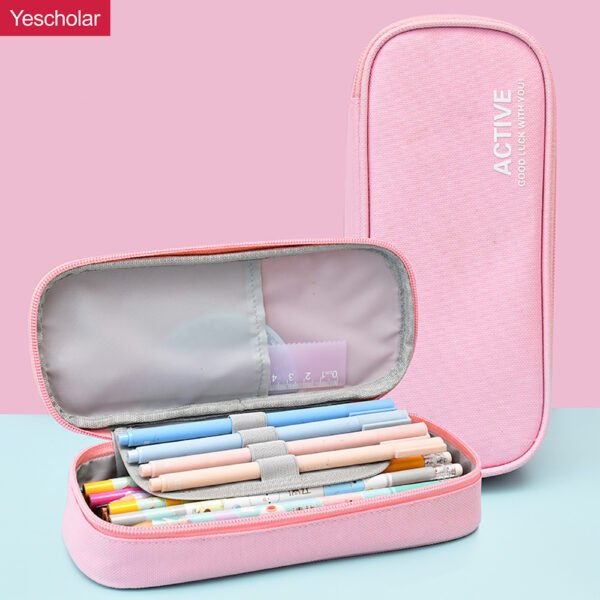 Canvas solid colored simple double layer large capacity waterproof pencil case YE7008