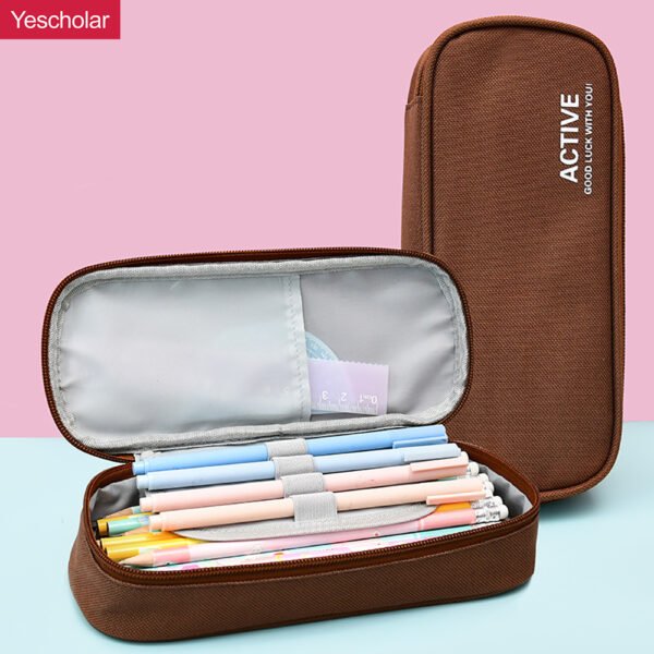 Canvas solid colored simple double layer large capacity waterproof pencil case YE7008
