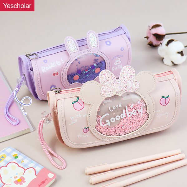 Canvas cartoon Large Capacity Transparent Window Quicksand purple girly Pencil Case YE7179