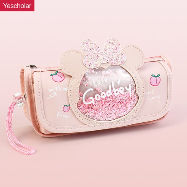 Canvas cartoon Large Capacity Transparent Window Quicksand purple girly Pencil Case YE7179