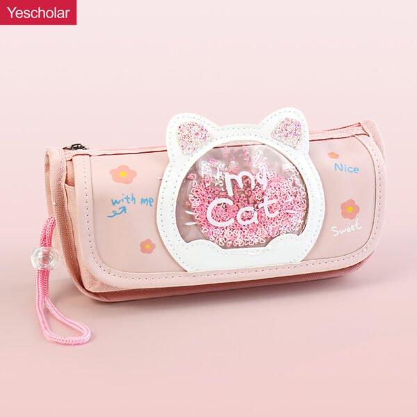 Canvas cartoon Large Capacity Transparent Window Quicksand purple girly Pencil Case YE7179