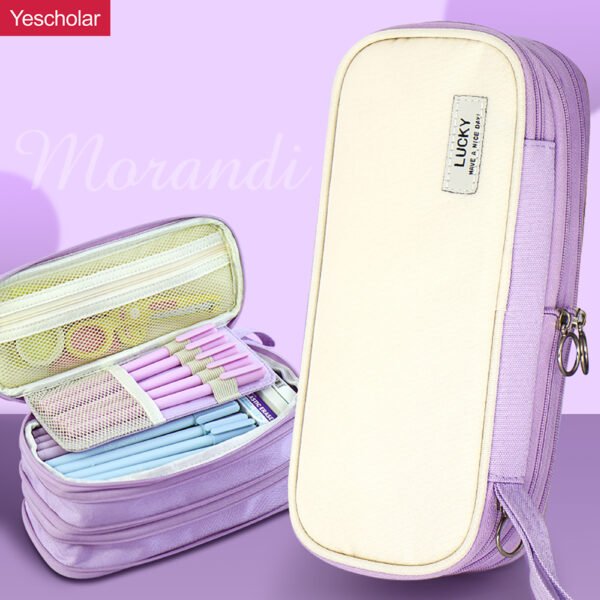 Canvas 3 ring zipper Morandi tote Large Capacity telescopic Pencil Case YE7503