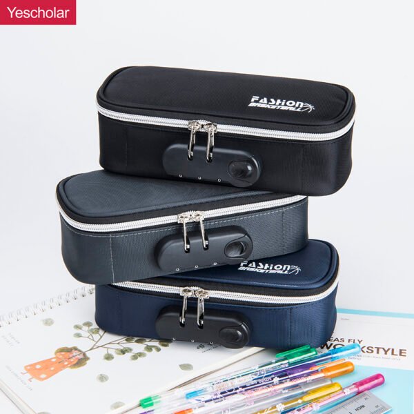 Polyester fiber multi-function individual slots double layer pencil case with code lock YE6559