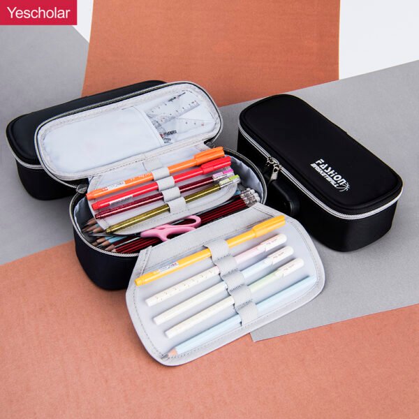 Polyester fiber multi-function individual slots double layer pencil case with code lock YE6559