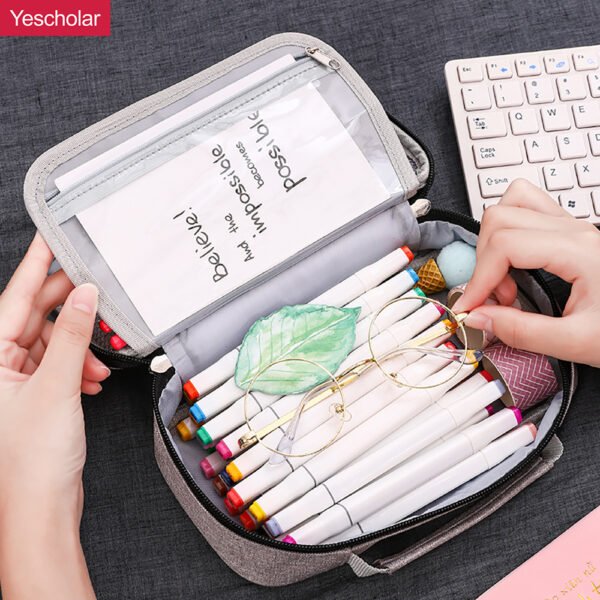 Canvas student portable korean 3 layer extra large-capacity pencil case YE6765
