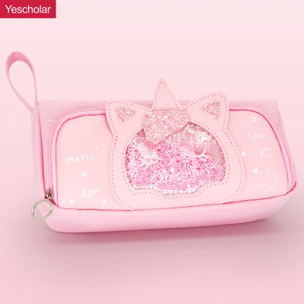 Canvas pink Cartoon Transparent glitter Window Quicksand multifunction Pencil Case YE7162