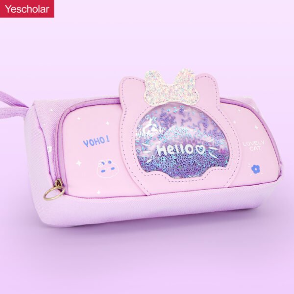 Canvas pink Cartoon Transparent glitter Window Quicksand multifunction Pencil Case YE7162
