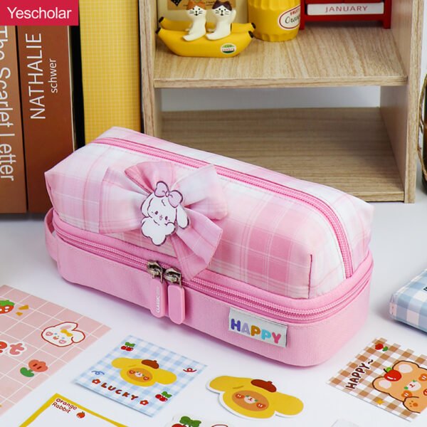 DM_20251020141746_001 Double-layer oxford cloth cute japanese and South Korea JK dual zipper pencil case YE7187