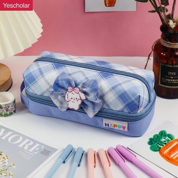DM_20251020141747_001 Double-layer oxford cloth cute japanese and South Korea JK dual zipper pencil case YE7187