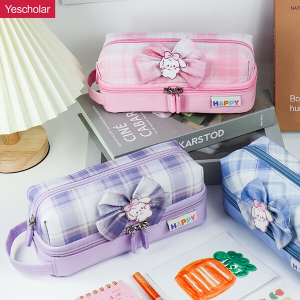 DM_20251020141749_001 Double-layer oxford cloth cute japanese and South Korea JK dual zipper pencil case YE7187