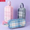 DM_20251020142111_001 (1) Polyester fiber JK girly style 3 zipper large capacity checkered pencil case YE7093
