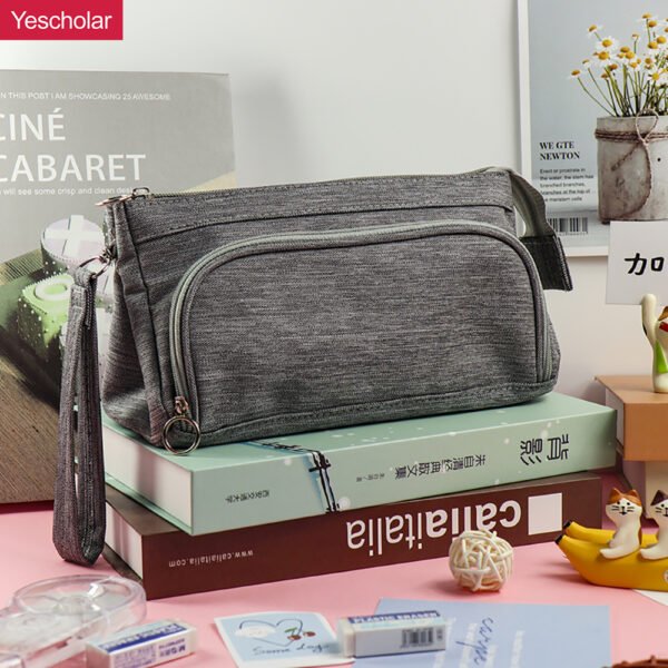 DM_20251020142656_001 Canvas large-capacity multi-functional Japanese and Korean triangle plain pencil case YE7500