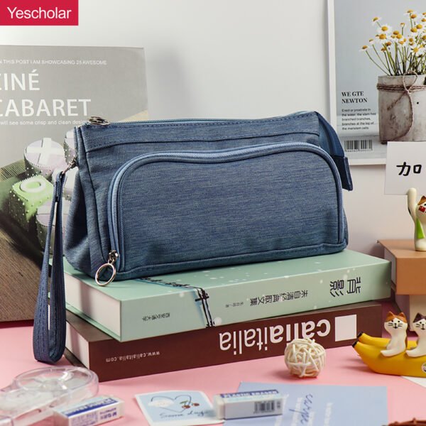 DM_20251020142657_001 Canvas large-capacity multi-functional Japanese and Korean triangle plain pencil case YE7500