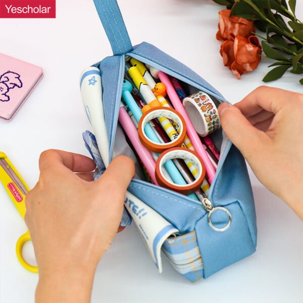 Canvas JK college style bow girl student double layer big capacity korean cute pencil case YE7200