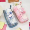 Canvas JK college style bow girl student double layer big capacity korean cute pencil case YE7200