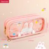 pvc transparent large capacity cute ins japanese style cartoon triple zip pencil case YE7181