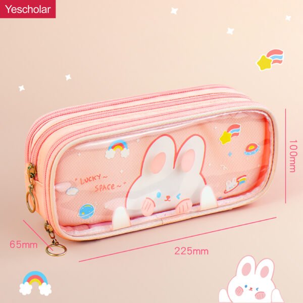 pvc transparent large capacity cute ins japanese style cartoon triple zip pencil case YE7181
