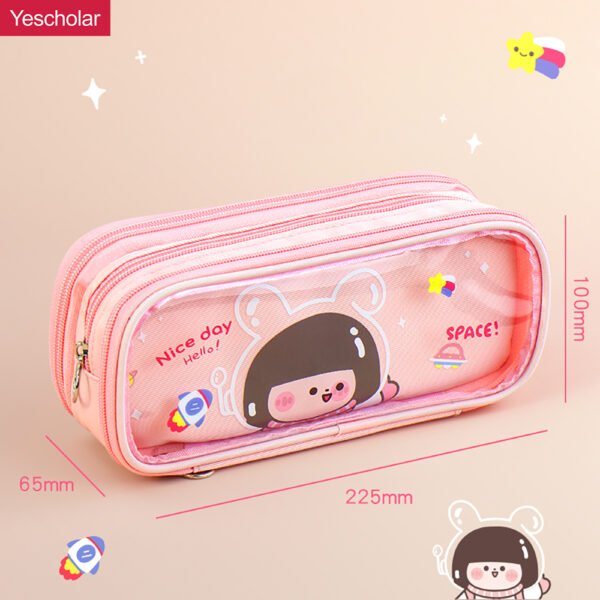 pvc transparent large capacity cute ins japanese style cartoon triple zip pencil case YE7181