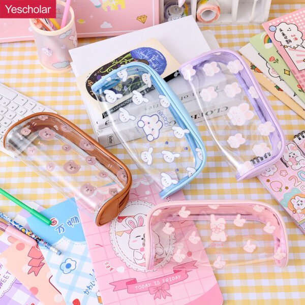 DM_20251020150337_001 (1) Transparent PVC large soft capacity student cute simple cartoon pencil case YE7186+YE7180