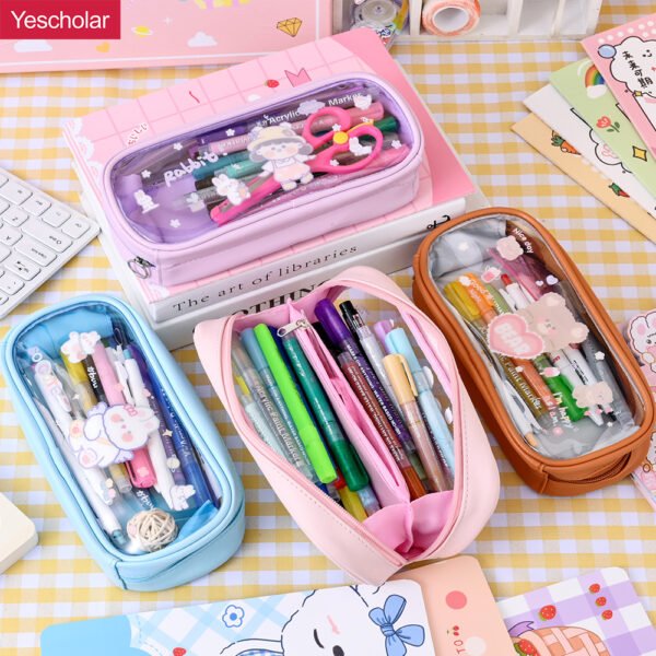 DM_20251020150338_001 Transparent PVC large soft capacity student cute simple cartoon pencil case YE7186+YE7180