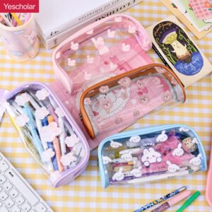 Transparent PVC large soft capacity student cute simple cartoon pencil case YE7186+YE7180