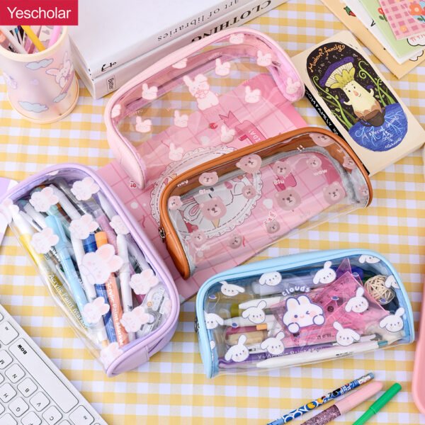 DM_20251020150339_001 Transparent PVC large soft capacity student cute simple cartoon pencil case YE7186+YE7180
